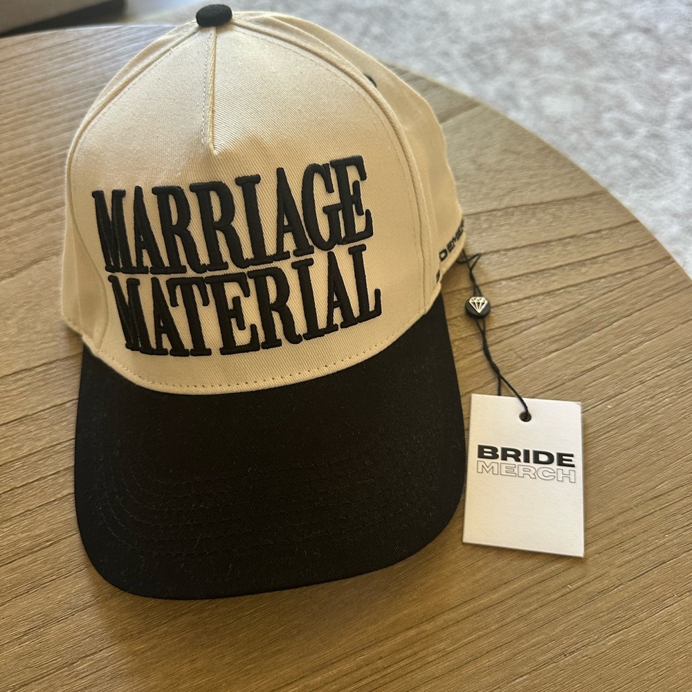 Bride Merch ‘Marriage Material' Two-Tone Baseball Cap - Cream & Black